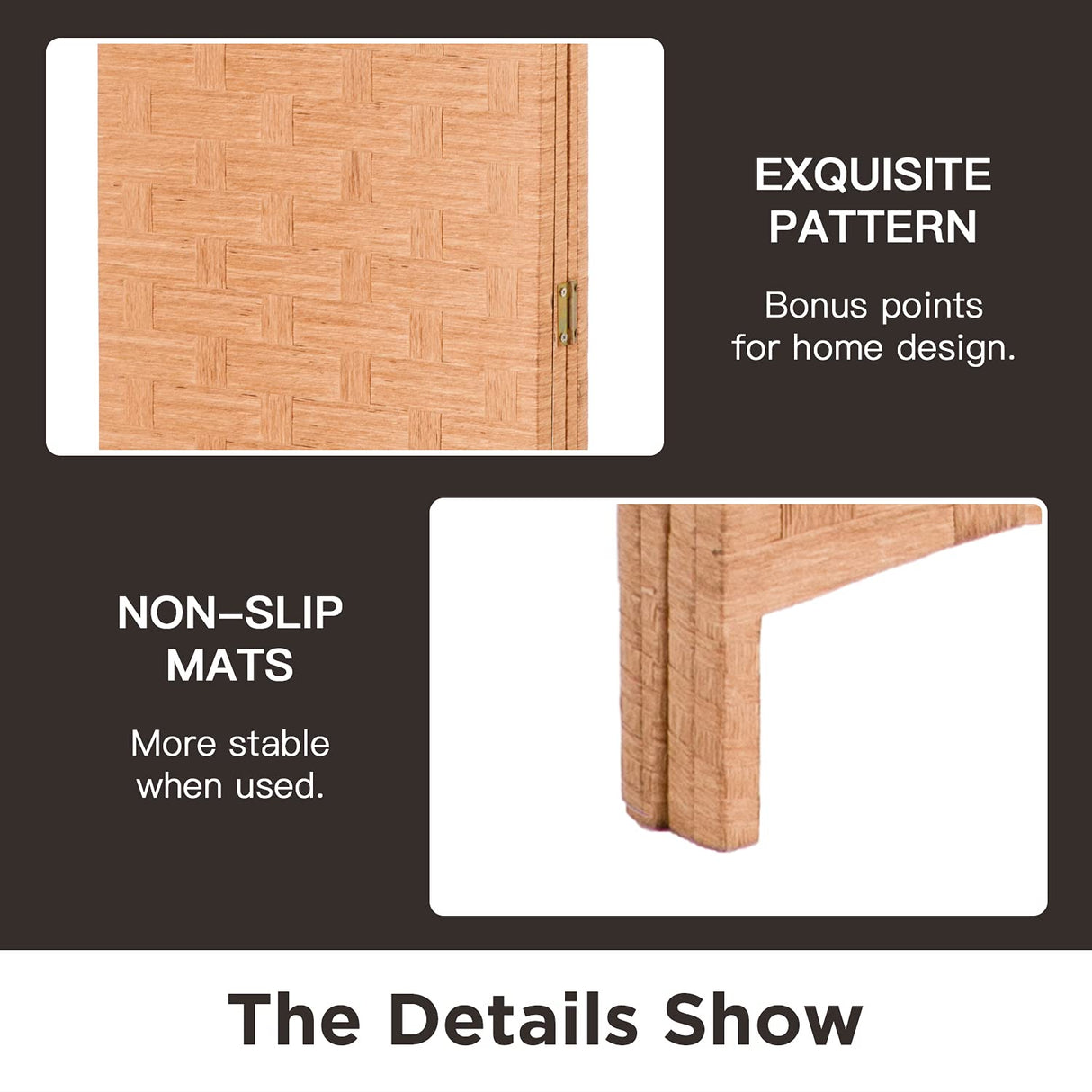 Wood Mesh Woven Design 4 Panel Folding Wooden Screen Room Divider FDW