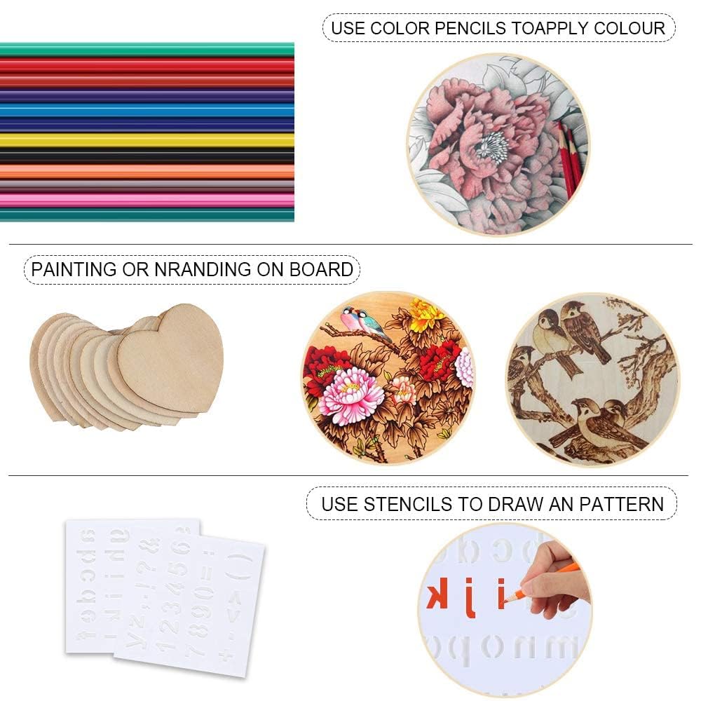 OUXi Wood Burning Kit, 110Pcs Pyrography Wood Burner Pen with Adjustable Temperature 200-480℃ Switch, Wood Burner Tool for Embossing, Carving, Engraving, Soldering Tips, Color Pencils, Carrying Case OUXi