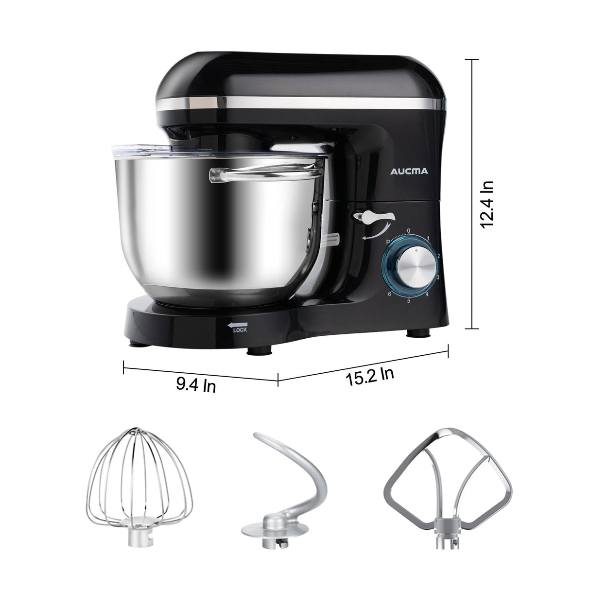 Aucma Stand Mixer,6.5-QT 660W 6-Speed Tilt-Head Food Mixer, Kitchen Electric Mixer with Dough Hook, Wire Whip & Beater (6.5QT, Black) Aucma
