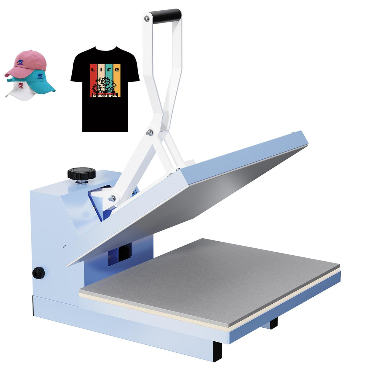 Heat Press, 16x20 Inch Machine, Fixed Clamshell Heat Transfer Machine for T-Shirts, Hats, Bags, Sublimation with Digital Display, 110V US Plug, Mist Blue Festisoul
