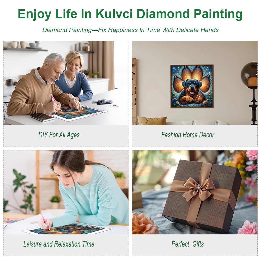 Kulvci Dog Diamond Painting Kits for Adults, Diamond Art Kits for Beginners, 5D DIY Full Drill Gem Craft for Home Decor Gift 12x12inch Kulvci