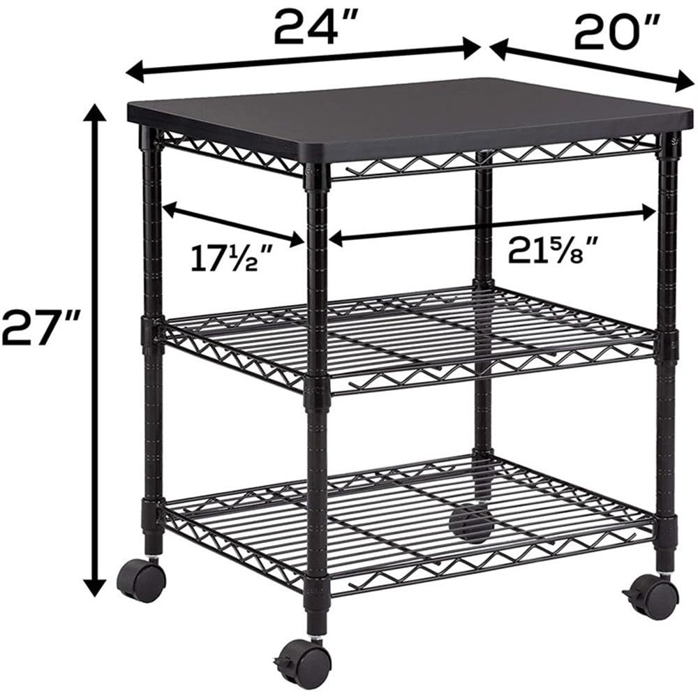 Safco Desk Side Wire Machine Stand with Wheels, 3 Tier, 200 lbs Capacity, Black Steel Frame & Multifunctional Utility Shelves. Perfect for Home, Office, Classroom & Garage Safco