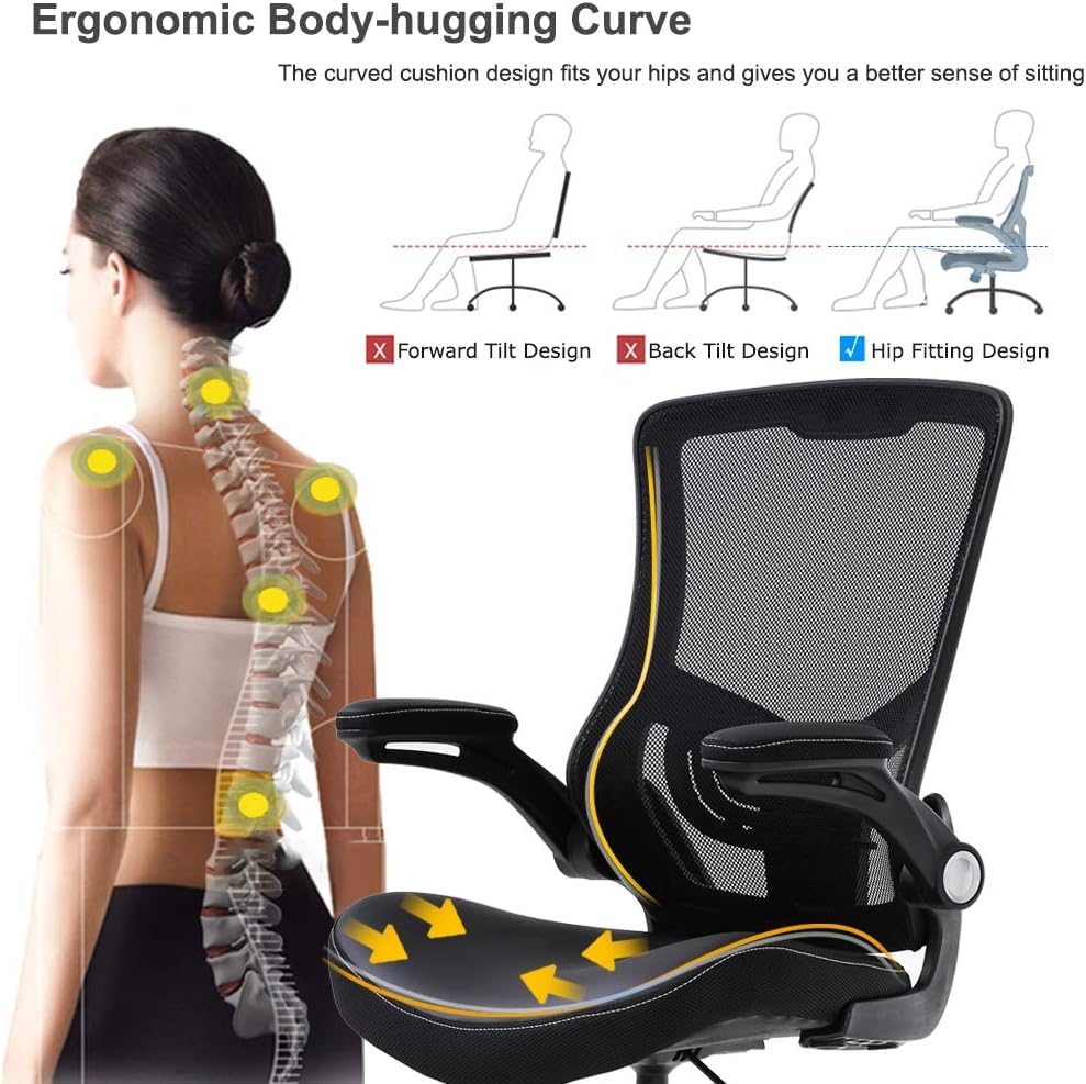 Drafting Chair Ergonomic Tall Office Chair Standing Desk Chair with Flip Up Arms Foot Rest Back Support Adjustable Height Mesh Drafting Stool, Black PayLessHere