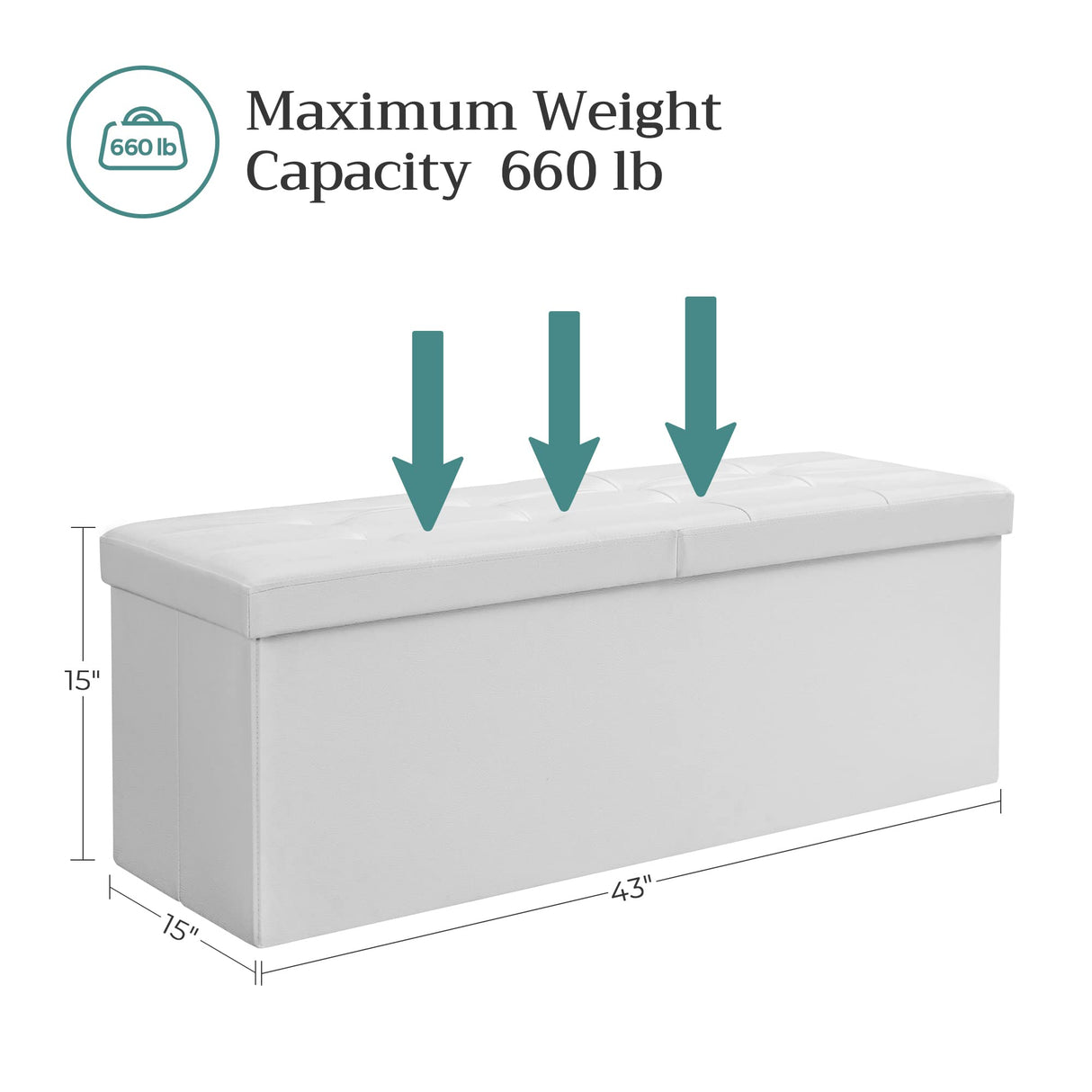 SONGMICS MAZIE Collection - 43 Inches Storage Ottoman Bench with Flipping Lid, Storage Chest with Iron Frame Support, Load 660 lb, for Living Room, Bedroom, Synthetic Leather, White ULSF75WT SONGMICS