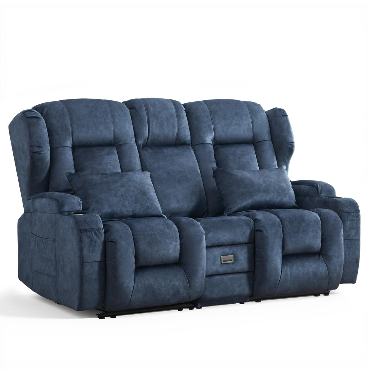 TCGBKAF Loveseat Recliner Sofa with Flip-up Console,Reclining Loveseat Sofa Wall Hugger Recliners for Small Spaces,Dual Manual Recliner Couches with Cup Holders for Living Room (Velvet Blue) TCGBKAF