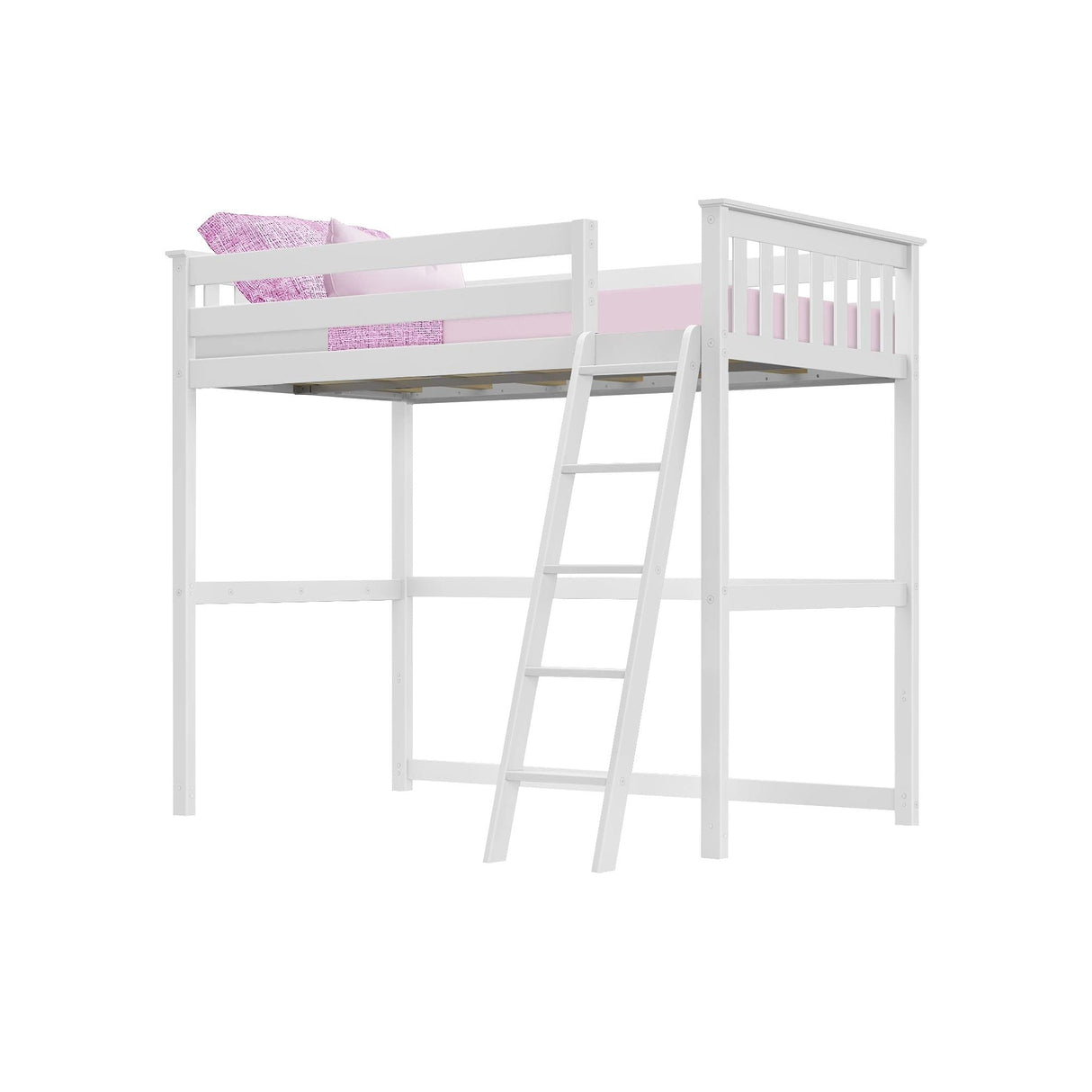 Max & Lily High Loft Bed, Twin Bed Frame for Kids, White Max & Lily