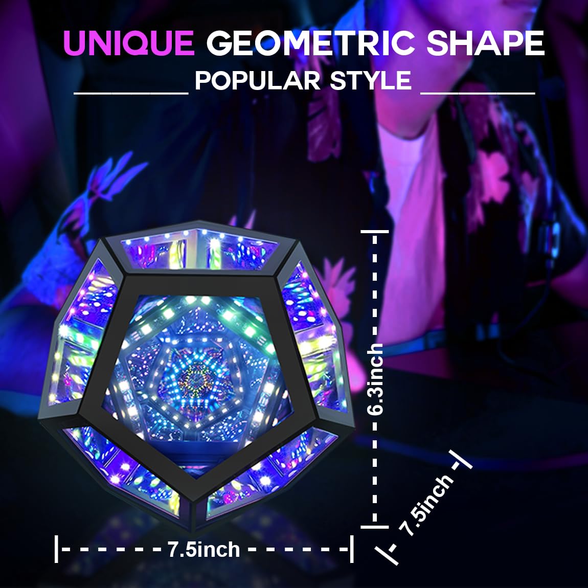 Lumoonosity Infinity Mirror Light - Dodecahedron Light for USB Powered - Infinity Lamp for Customizable Color Changing - Dodecahedron Lamp with Music Sync with Timer Function Lumoonosity
