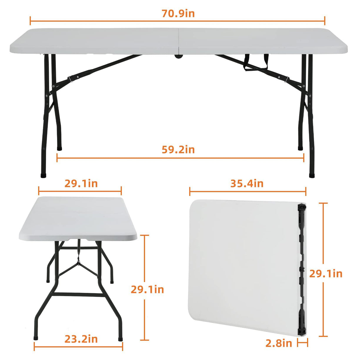 HKLGorg 6 Ft Heavy Duty Working Indoor Outdoor Plastic Folding Utility Party Dining Table Easy to Assemble with Lock Function White, 70.9 x 29.1 x 29.1 inches HKLGorg