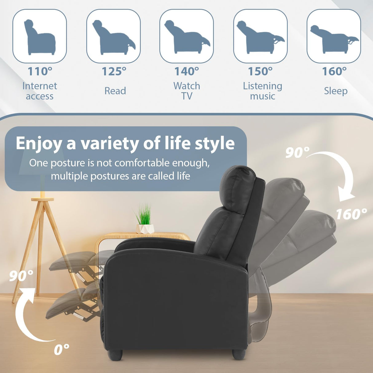 Ruesleag Massage Reclining for Adults Massage Recliner Chair for Living Room Recliner Sofa Winback Single Sofa Home Theater Seating w/Footrest Backrest Breathable Padded Reclining Easy Lounge,Black Ruesleag