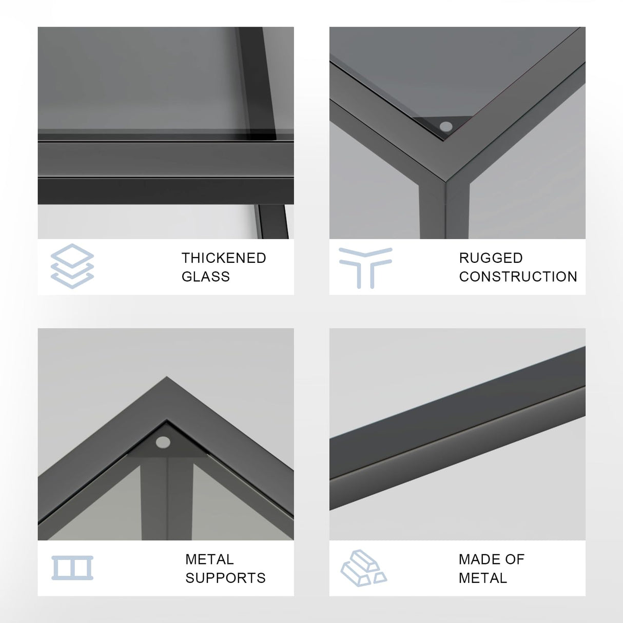 YMYNY Glass Coffee Table, Tempered Glass Square Coffee Tables with Metal Frame, Unique Modern Table for Living Room Home Office 26.77" x 26.77" x 15.75", Black Grey, UHCT001H YMYNY