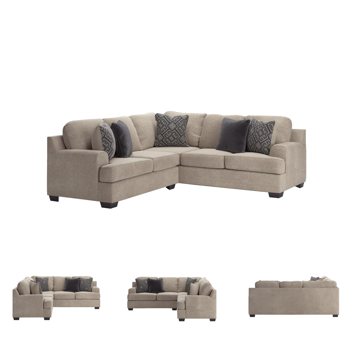 Signature Design by Ashley Bovarian Casual L-Shaped 2-Piece Sectional with Loose Seat Cushions and 5 Accent Pillows, Light Brown Signature Design by Ashley