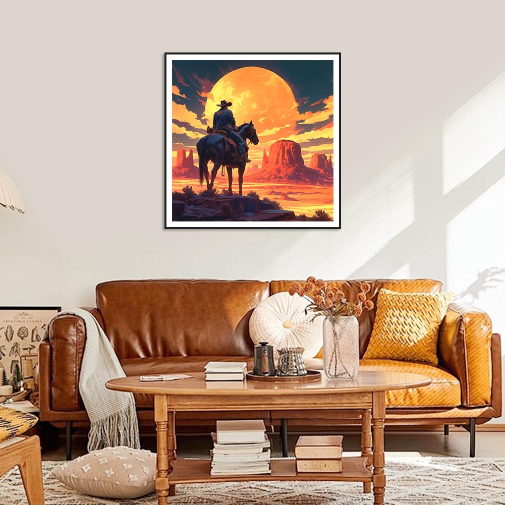SJUTOUCI Diamond Art Painting Kits for Adults, Western Cowboy Diamond Art Kits for Beginners, 5D DIY Full Drill Gem Craft Art for Home Decor Gift 12x12 inch, Desert SJUTOUCI