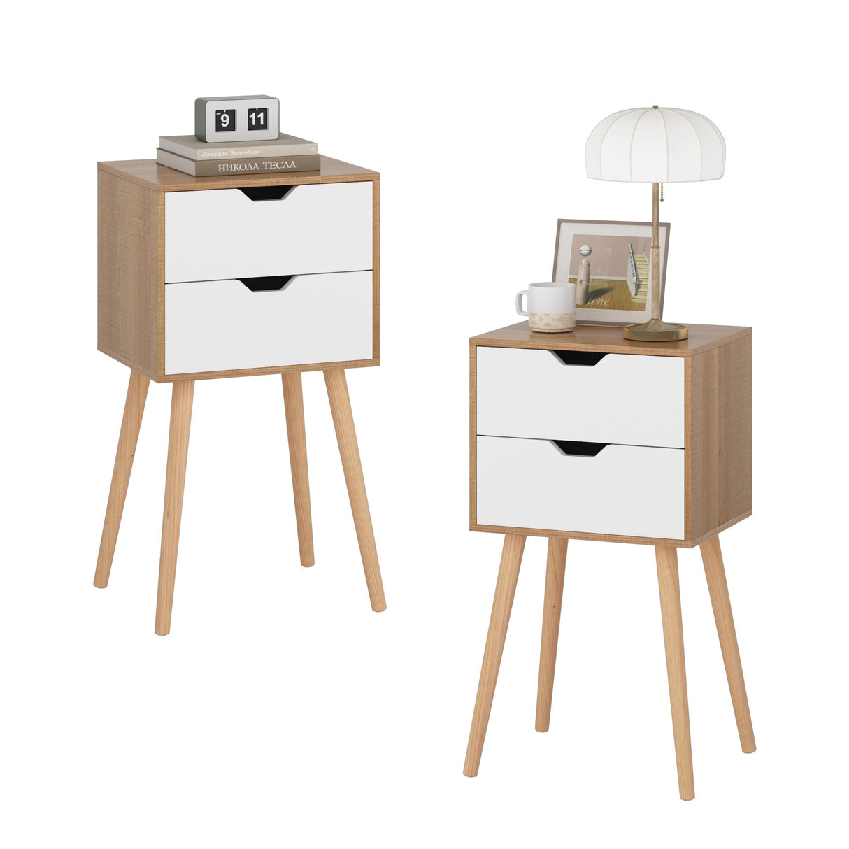 JAXPETY Nightstands Set of 2, Night Stand with Drawers, Bedside Tables with Solid Wood Legs and Large Storage Space, End Table, Side Table, for Bedroom, Natural JAXPETY