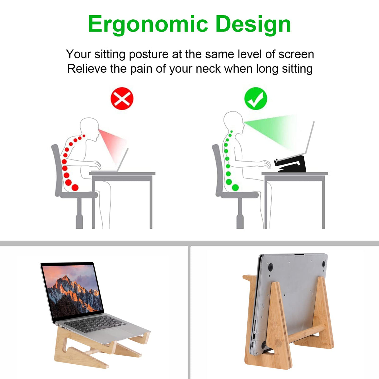 Nuvograin Laptop Stand, Wooden Vertical Laptop Stand for Desk, Bamboo Laptop Stand Compatible with MacBook Air Pro/Dell XPS/Surface pro/HP/Pixelbook/Lenovo, More Laptops 13-17.7inch Nuvograin