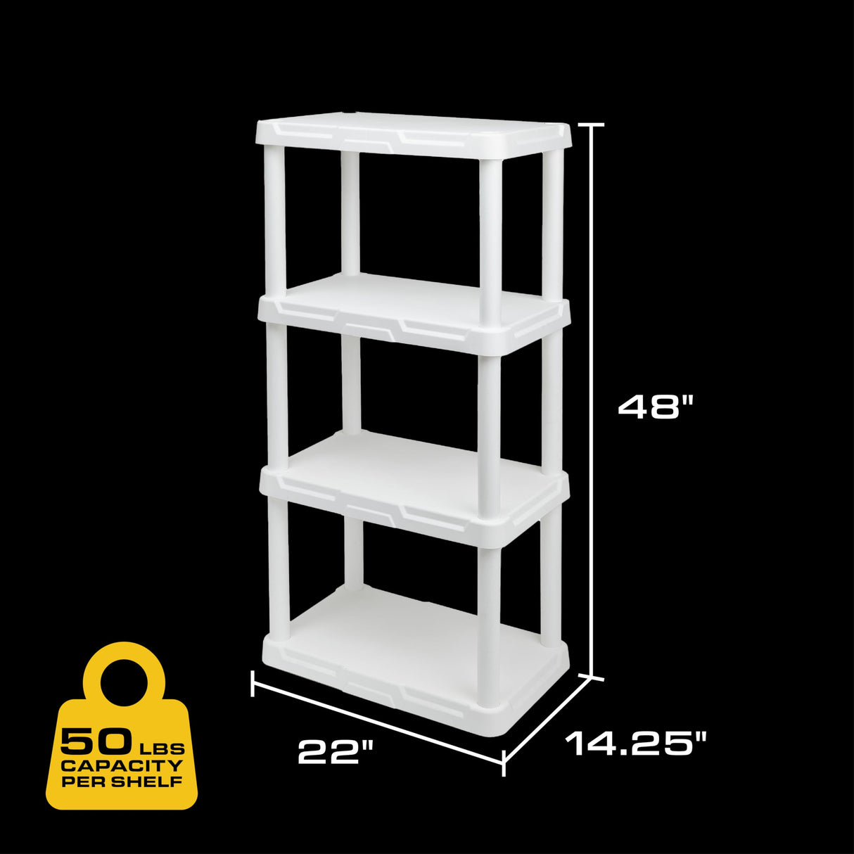 CX 4-Tier (48”H x 22”W x 14.25”D) Plastic Storage Shelving Unit (White) 2-Pack, Light Duty, 50lbs Per Shelf Capacity, Indoor Storage and Organization in Home, Garage, Office with Easy Assembly CENTREX