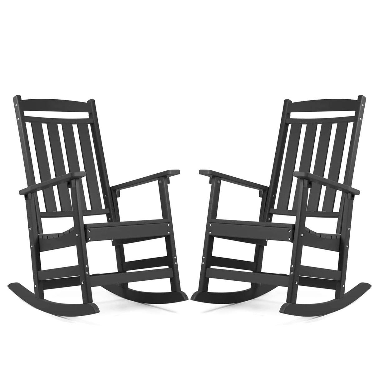 FOOWIN Patio Rocking Chairs,HDPE High Back Porch Rocker,All Weather Resistant Poly Lumber Outdoor Porch Rocker, Rocking Chairs for Outdoor, Indoor, Patio, Deck, Garden (Set of 2, Black) FOOWIN