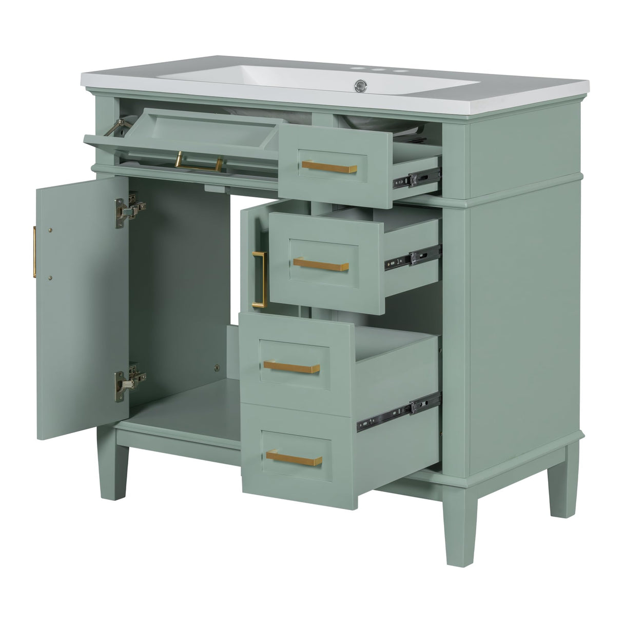 LUMISOL 36" Bathroom Vanity with Sink Combo, Modern Green Bathroom Storage Cabinet with Tip-Out Drawer, 3 Drawers & 2 Soft-Close Doors, Solid Wood Bathroom Vanity with Undermount Sink, Green LUMISOL