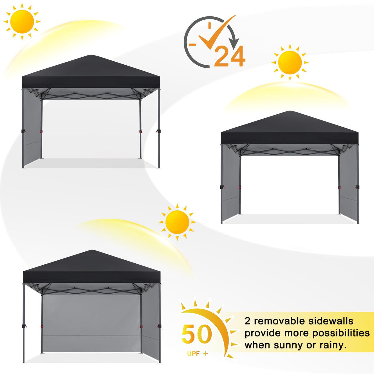 COOSHADE Pop Up Canopy Tent 10x10 with 2 Sidewalls, Outdoor Shade Instant Canopy Tents(Black) COOSHADE