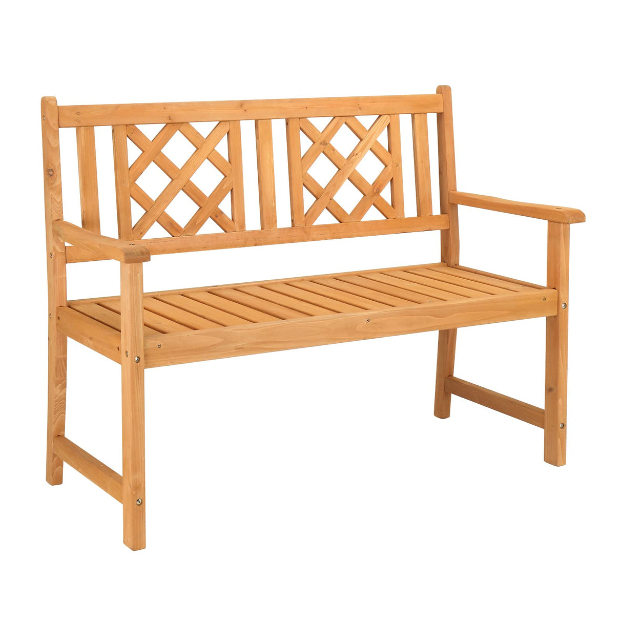 Outvita Wooden Garden Bench, Outdoor Wood Patio Bench, Rustic Two Person Loveseat Chair w/Armrest for Porch Poolside Park Backyard Balcony, Capacity 605Lbs, Grid Backrest Outvita