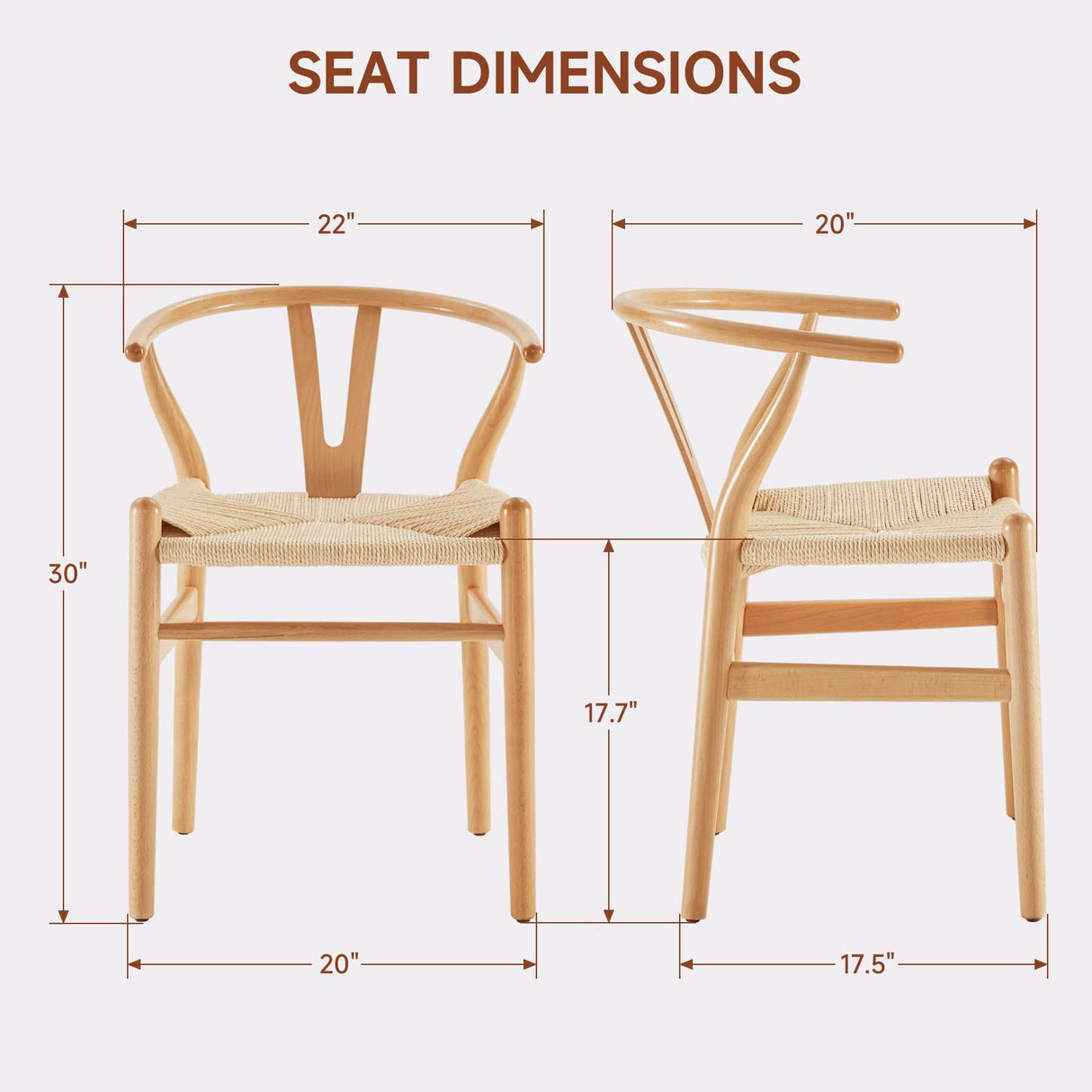 Farini Rattan Chairs for Dining Room Wishbone Chair Solid Wood Armchairs Y Shaped Backrest Hemp Seat for Home Restaurant Fully-Assembled(Set of 2,Nature-Beige Seat) Farini