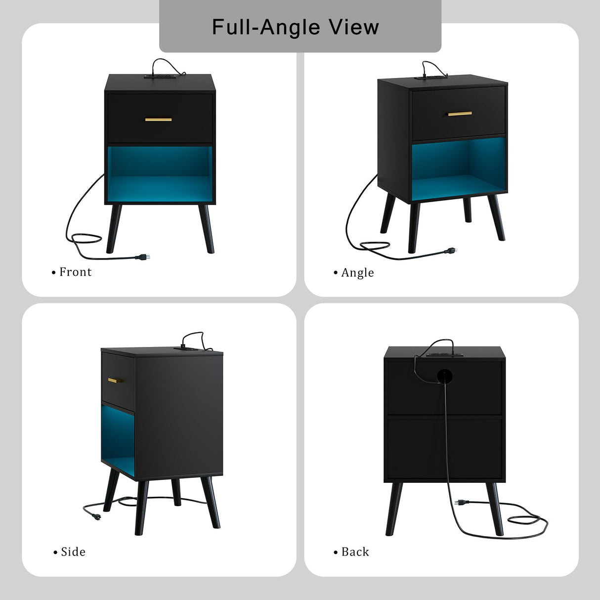 Aienvey Nightstand with Charging Station and LED Lights, Small Side Table, Bedside Table with Drawer, Modern Night Stand, End Table for Bedroom, Living Room (Black) Aienvey