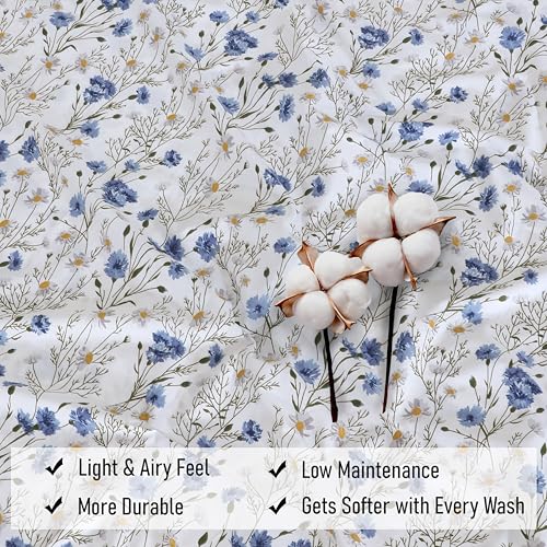 RUVANTI 100% Cotton Sheets – Queen Size Percale Bedding, Cooling & Breathable Floral Design, Durable with a Crisp, Soft & Comfortable Feel, 16" Deep Pocket, 4-Piece Set, Sweet Pea