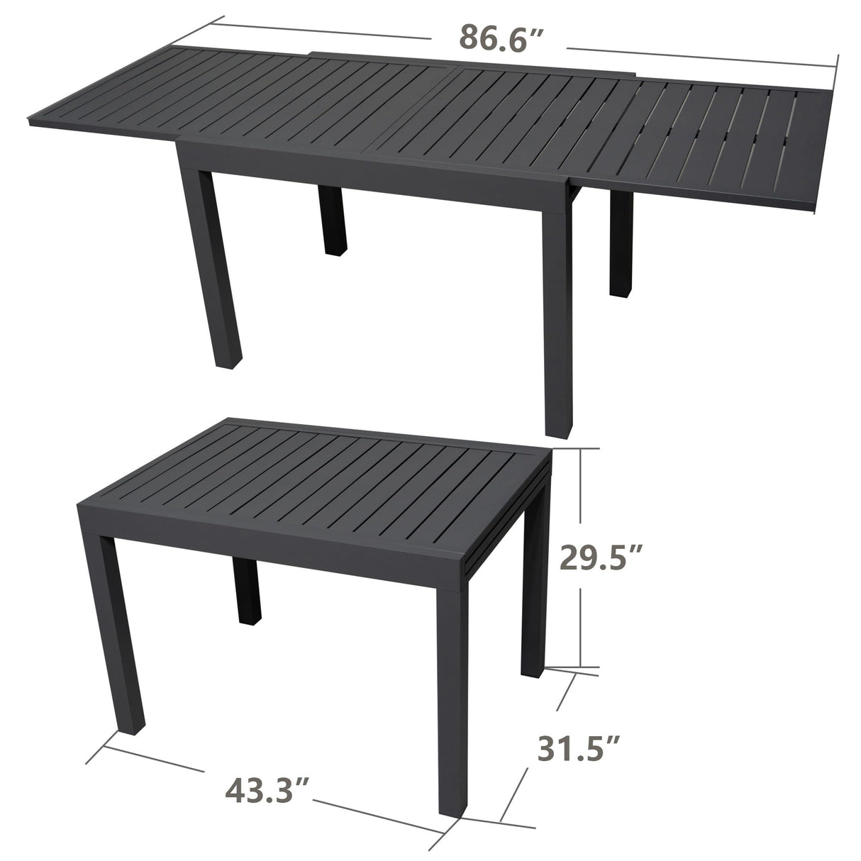 7 Piece Outdoor Patio Dining Set for 6 Person, 6 Pack Foldable Deck Chairs, 43"- 86" Villa Expandable Patio Dining Table Adjustable for Backyard, Porch, Deck, Garden Kozyard