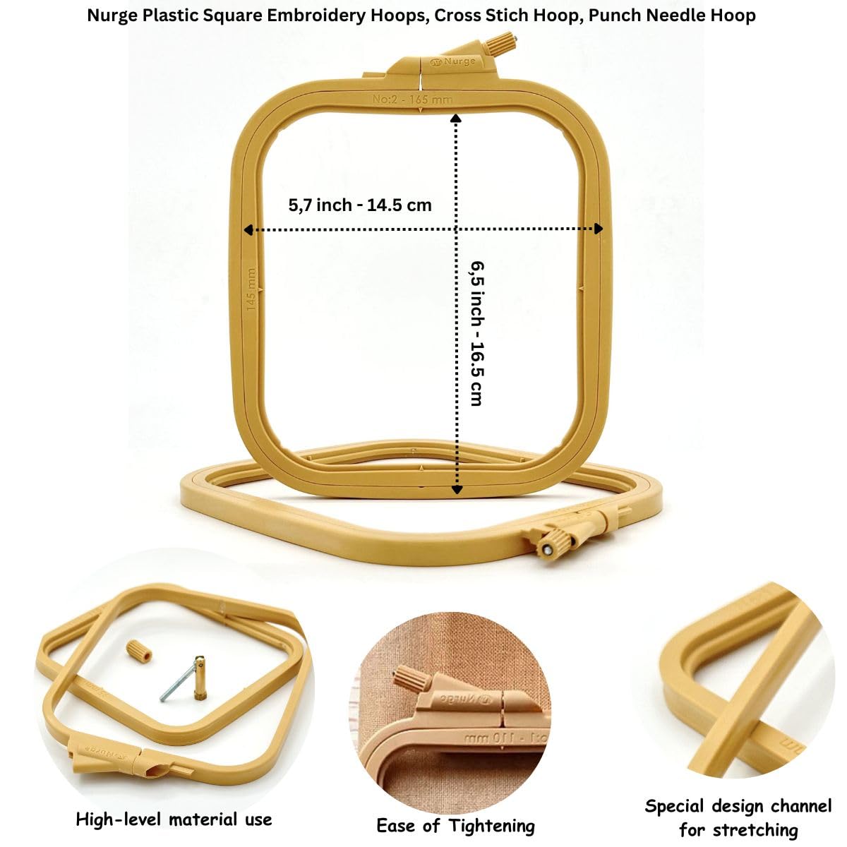 Nurge Adjustable Embroidery Table Stand and Embroidery Hoop Small-Medium , Cross Stitch Hoop Stand, Embroidery Hoop Holder. Hand Polished Natural Wood (Stand + No:2-3) Nurge