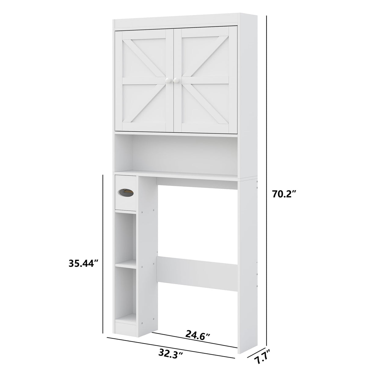 furomate Over The Toilet Storage Cabinet with Barn Doors, 32.3''W Free Standing Toilet Storage Shelf Space Saver with Adjustable Bottom Bar, White furomate