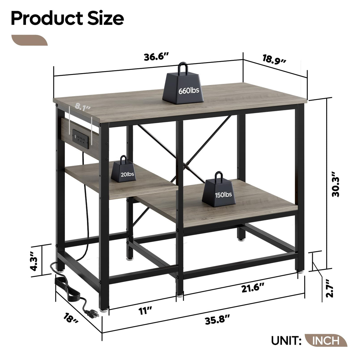 Becuddler 40-50 Gallon Fish Tank Stand with Charging Station, 36x19 Metal Aquarium Stand with 3-Tiers Adjustable Storage Shelves, 6-Legs Reptile Terrarium Stand, 660 LBs Becuddler