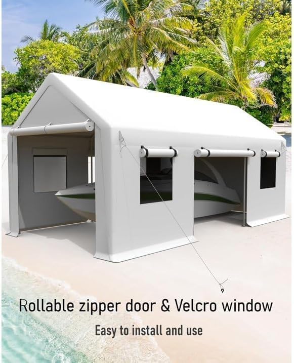 IDEALHOUSE 10x20ft Heavy Duty Carport with Roll-Up Windows - Portable Garage with Removable Sidewalls & Doors, All-Season Tarp Shelter for Cars, Trucks, Boats & Motorcycles (White) IDEALHOUSE