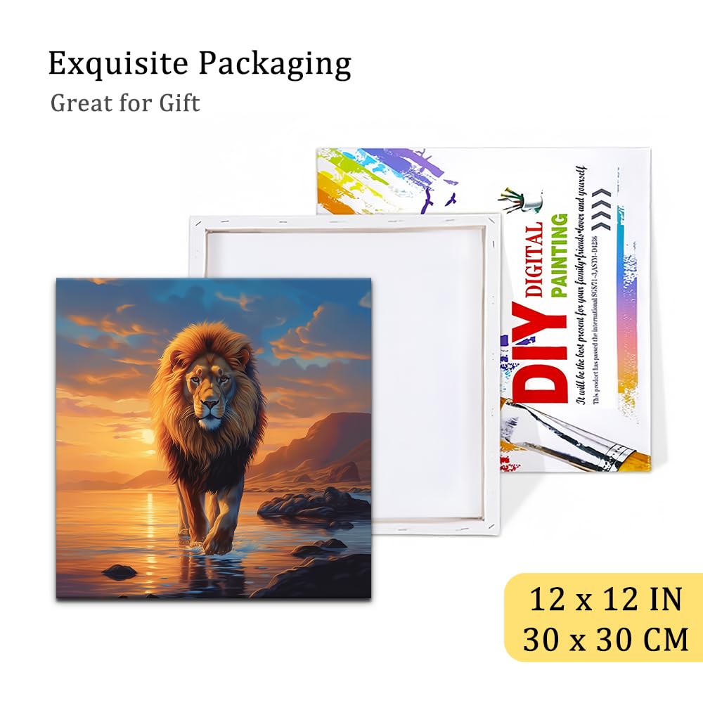 Natuyalo Paint by Numbers Kit for Adults Framed - Lion Paint by Number on Canvas with Frame, Animal DIY Acrylic Painting by Number Ideal Gift Home Wall Decor (12x12 Inch) Natuyalo