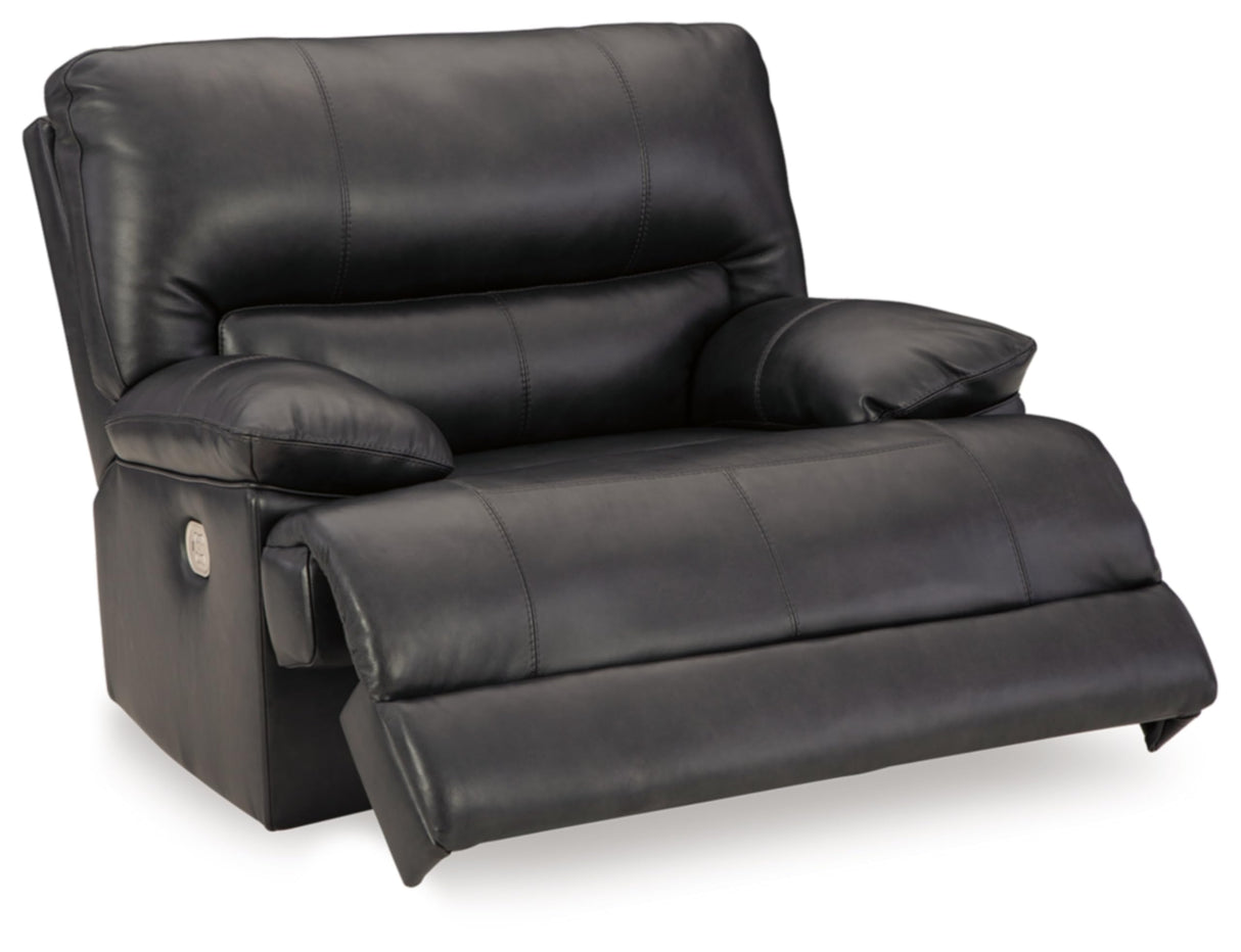 Signature Design by Ashley Mountainous Modern Leather Match Wall Hugger Power Recliner with Adjustable Headrest and USB Ports, Black Signature Design by Ashley