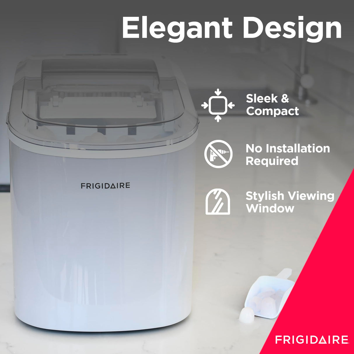 FRIGIDAIRE EFIC189-Silver Compact Ice Maker, 26 lb per Day, Silver Frigidaire