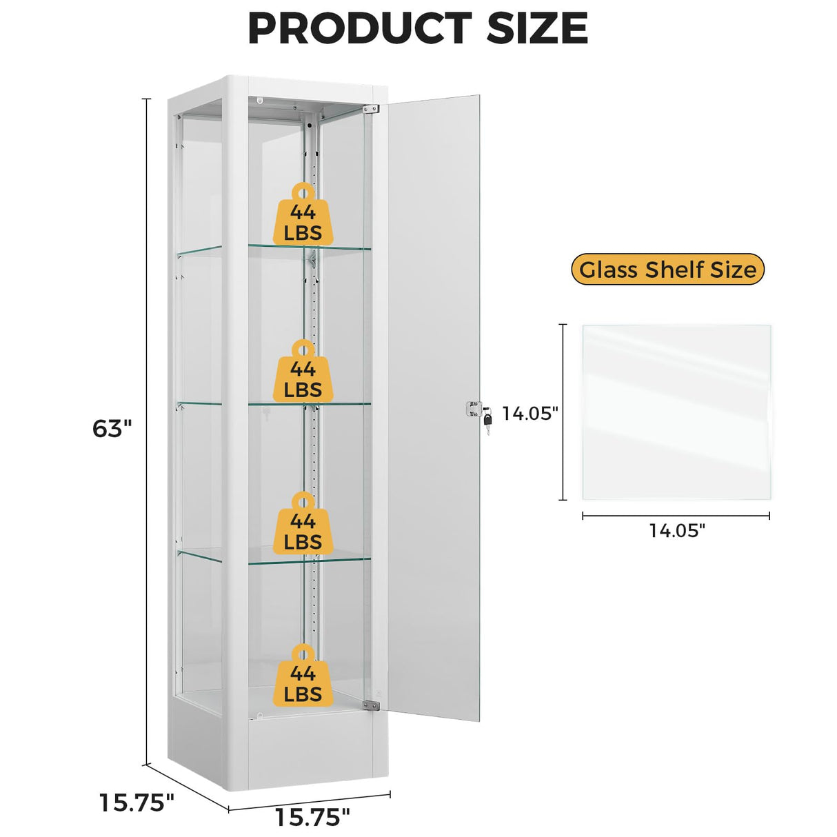 BECHAEO Glass Display Cabinet with 12 Color Lights and Lock, 4-Tier Curio Cabinet with Tempered Glass Door, Adjustable Shelves, 63" Metal Display Case for Collectibles Living Room, White BECHAEO