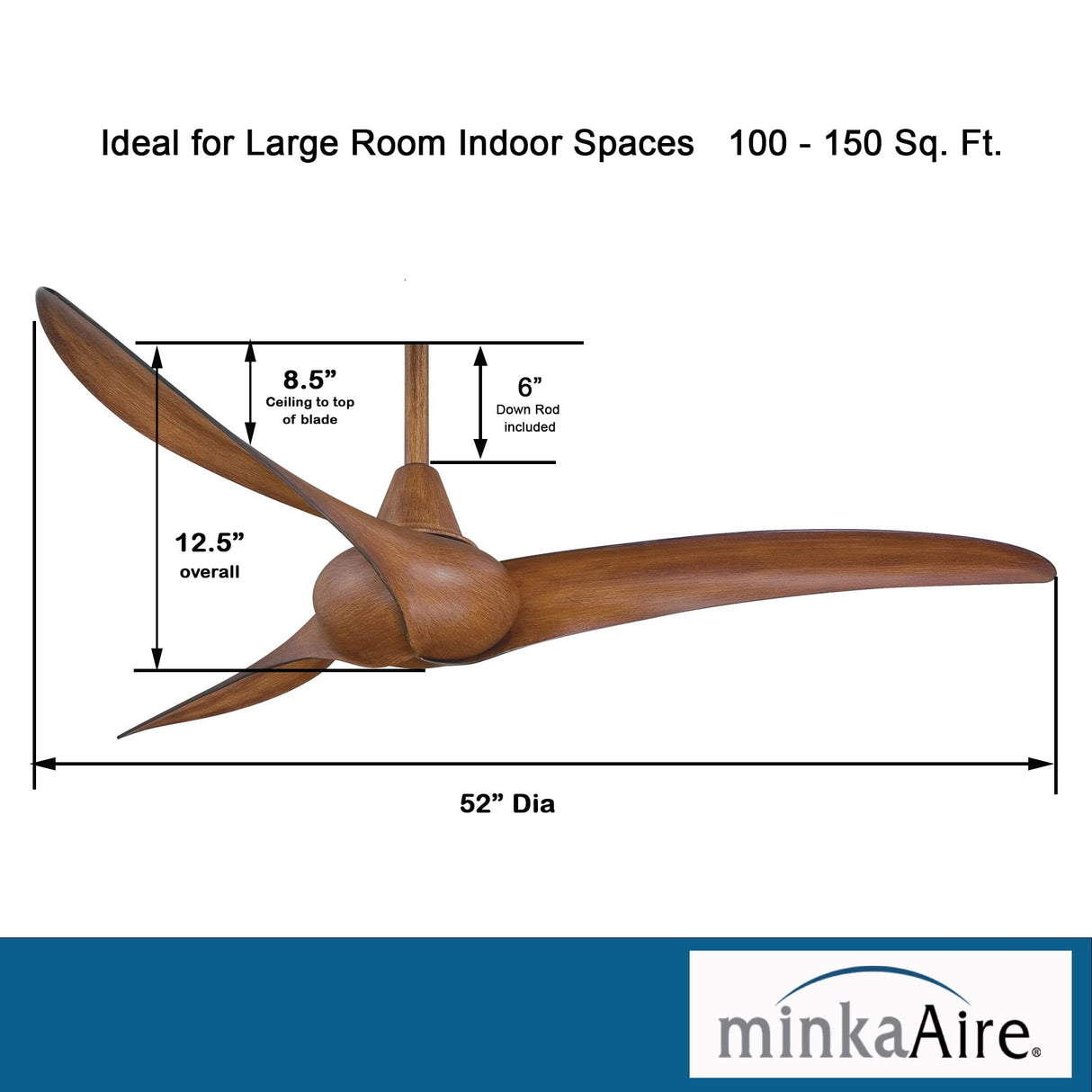 MINKA-AIRE F843-DK, Wave, 52 Inch Ceiling Fan with Remote Control, Brown Distressed Koa MINKA-AIRE