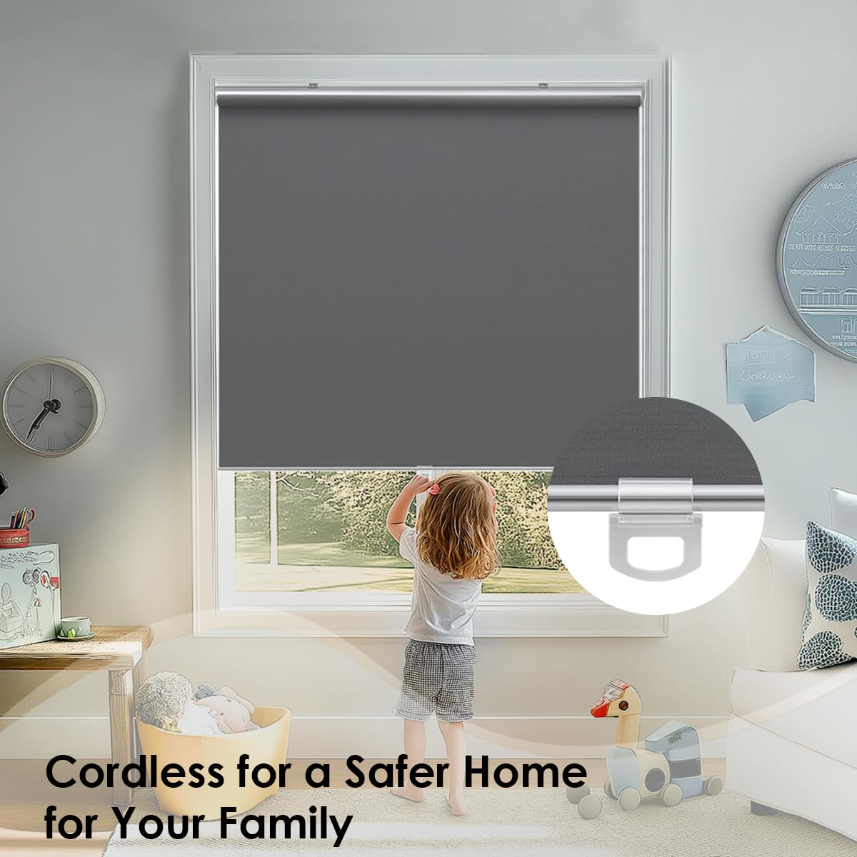 TOVALOR Cordless 100% Blackout Roller Shades for Windows,UV Protection Pull Down Shades,Room Darkening Door Blinds Thermal Insulated Fabric for Home Office and Bedroom(14" W x 72" H,Grey) TOVALOR