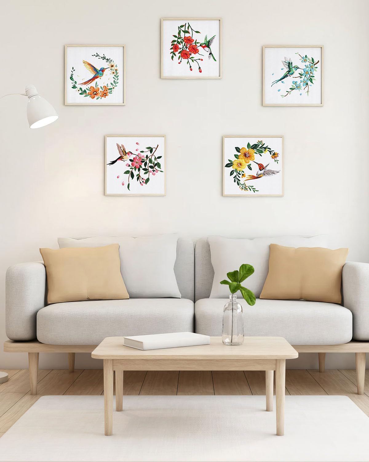 ERKOON 5 Sets Embroidery Kit for Beginners, Hummingbird and Flower Cross Stitch Set for Include Embroidery Cloth Hoops Threads for Craft Lover Hand Stitch with Embroidery Skill Techniques ERKOON