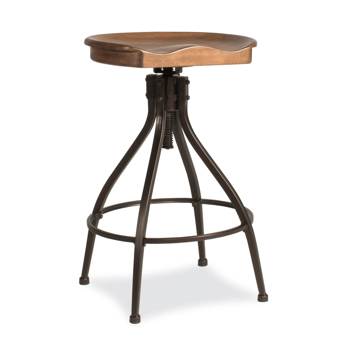 Hillsdale Worland Backless Metal Adjustable Height Stool with Wood Saddle Seat, Brown Hillsdale