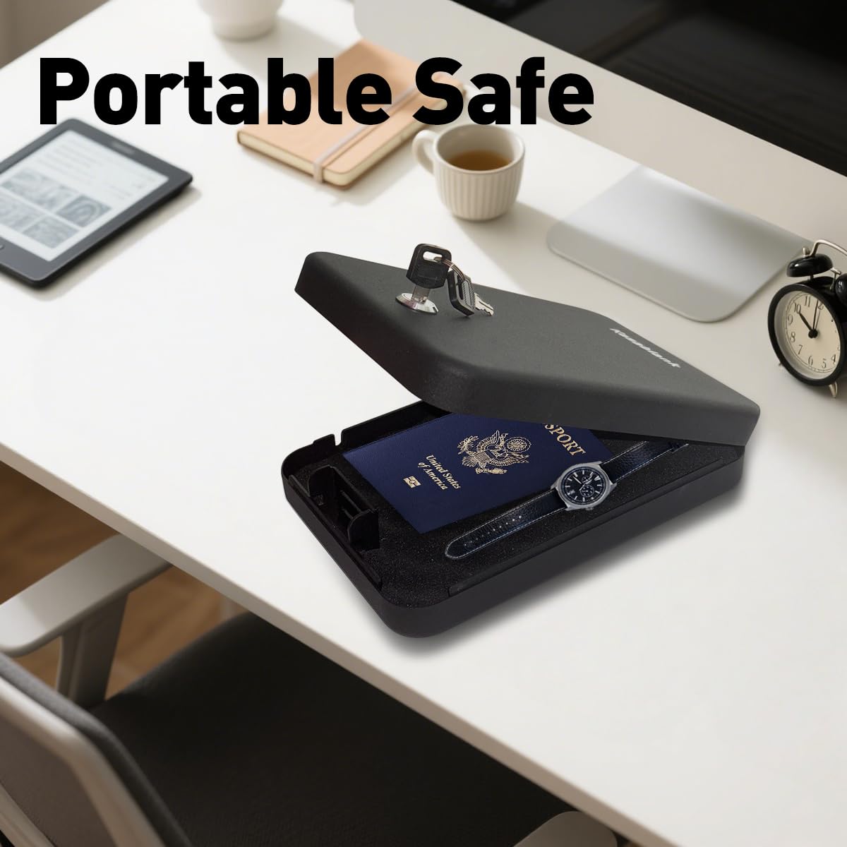 Pistol, portable travel firearm safe, pistol lockbox, car firearm safe with key lock, black Generic