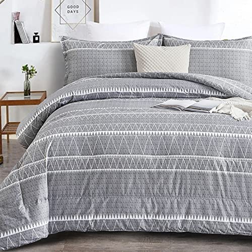 WONGS BEDDING Grey Comforter Set Twin, Reversible Gray Boho Down Alternative Comforter Set for All Season - 2 Pieces (1 Comforter + 1 Pillowcase), Microfiber Bedding Filling Duvet Set 68"x86" WONGS BEDDING