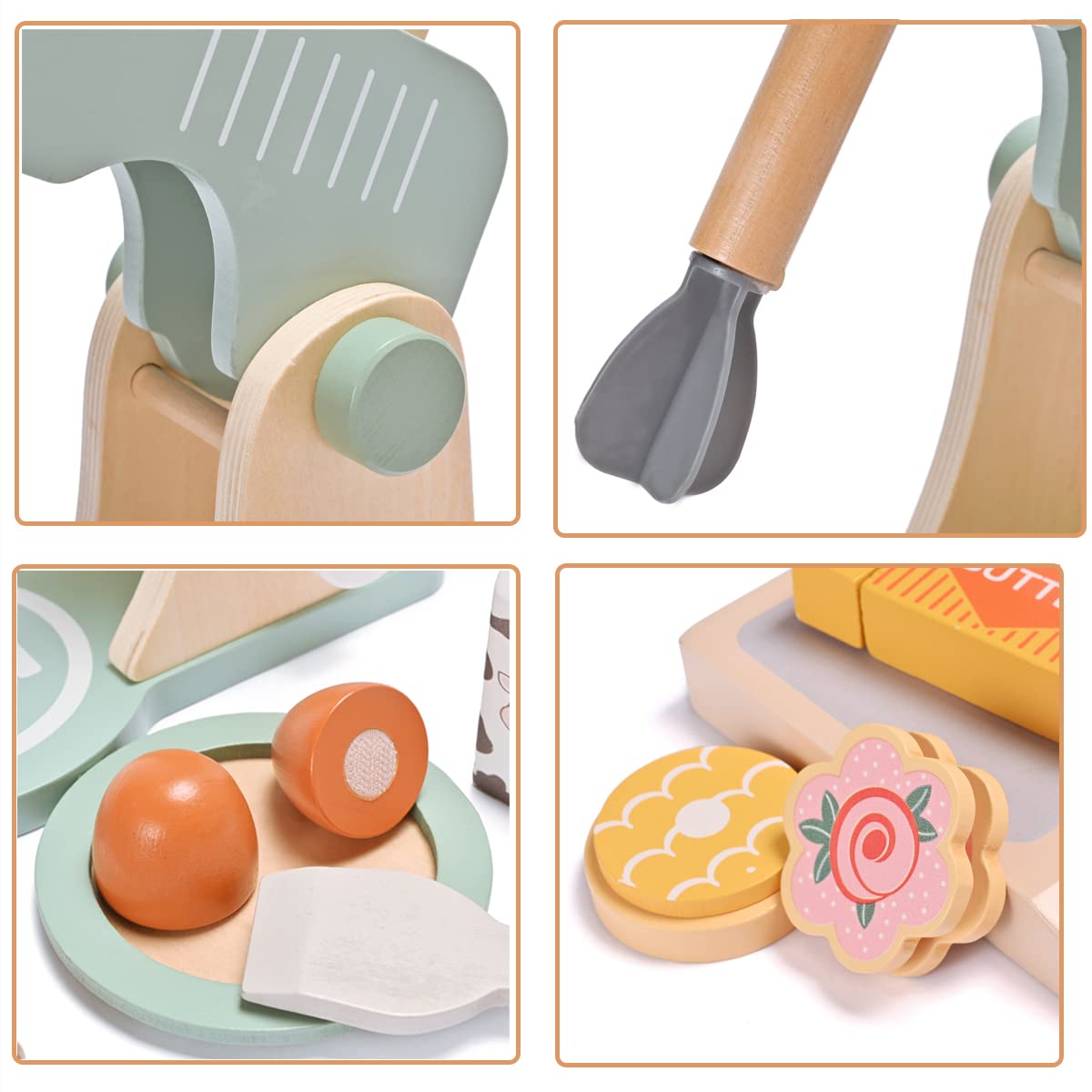 MONT PLEASANT Play Kitchen Accessories, Pretend Play Food Sets for Kids Kitchen, Wooden Toy Mixer Set, Blender Bake Cookies Playset Cooking Kitchen Accessories Toys for Boys Girls Ages 3+ MONT PLEASANT