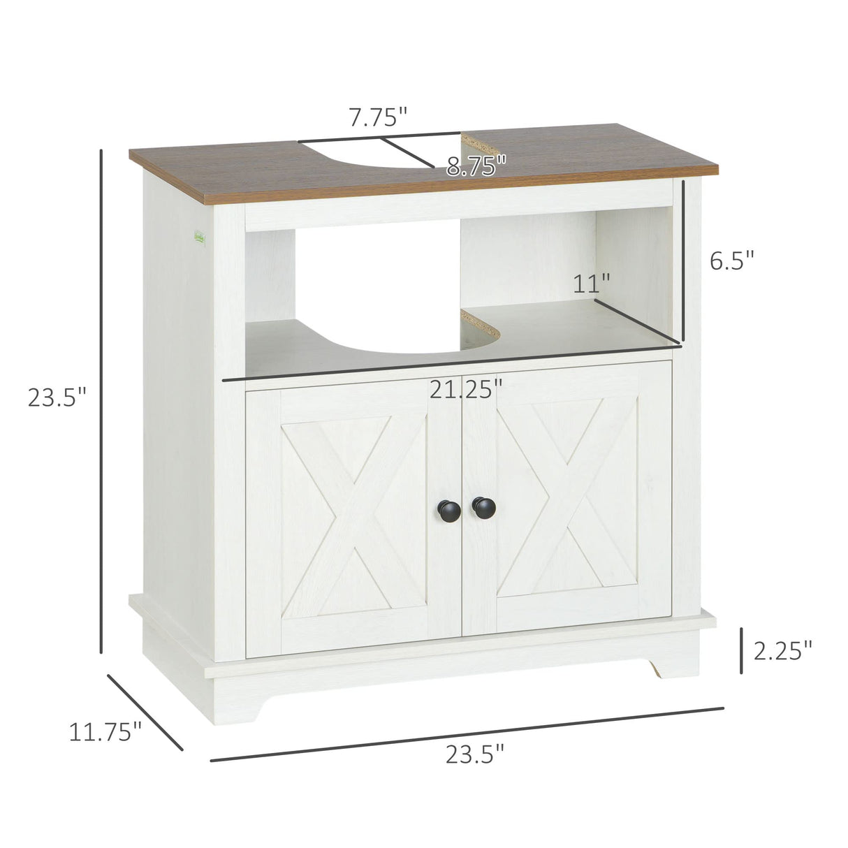 kleankin Farmhouse Under Sink Bathroom Cabinet, Pedestal Vanity Storage Cabinet with Double Doors and Storage Shelves, Bathroom Organizer, White kleankin