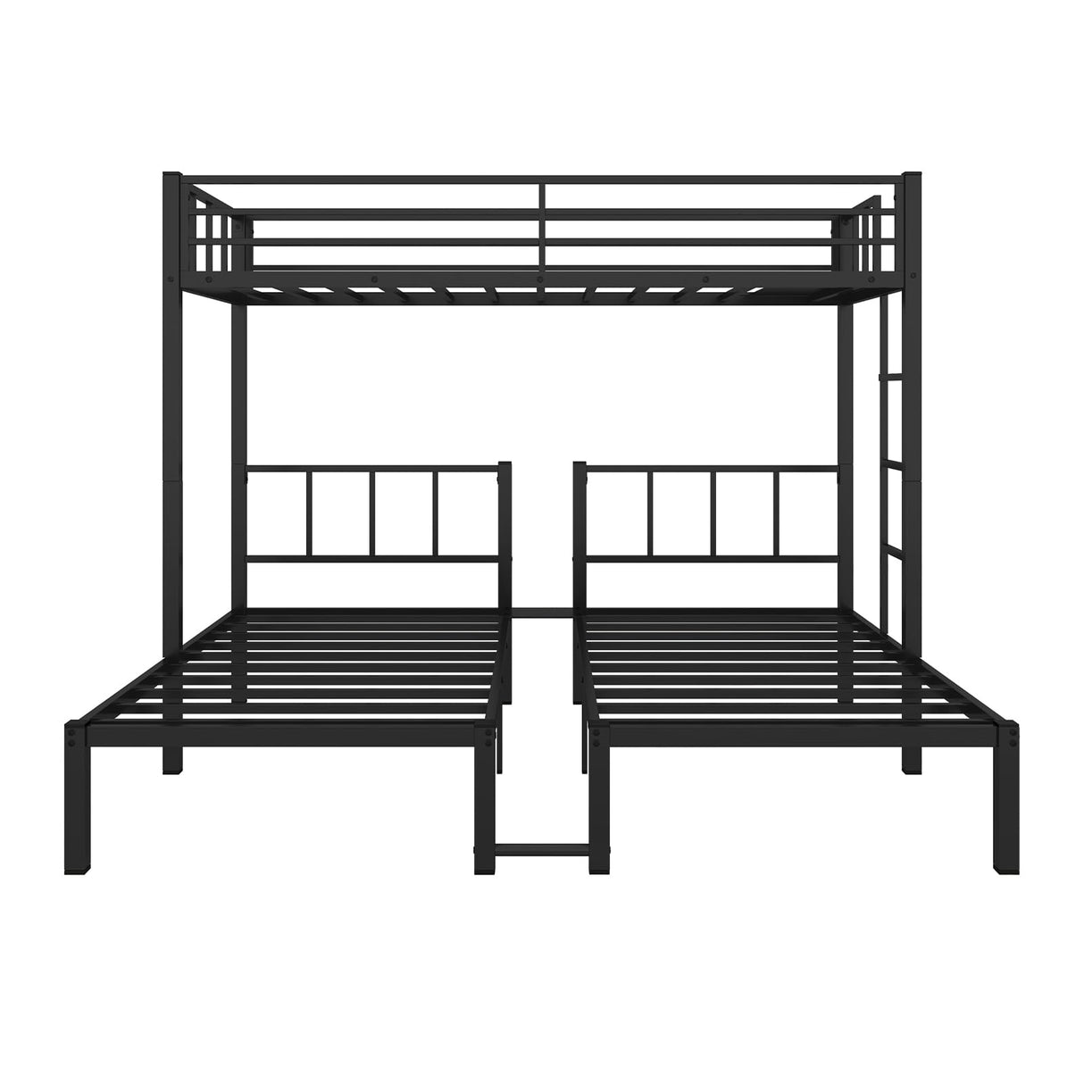 HKOLIE Detachable Triple Bunk Bed, Metal Bunk Bed for 3, with Guardrails, Ladder & Upper Bed Platform, Black, for Kids, Teens, and Adults, No Box Spring Needed HKOLIE