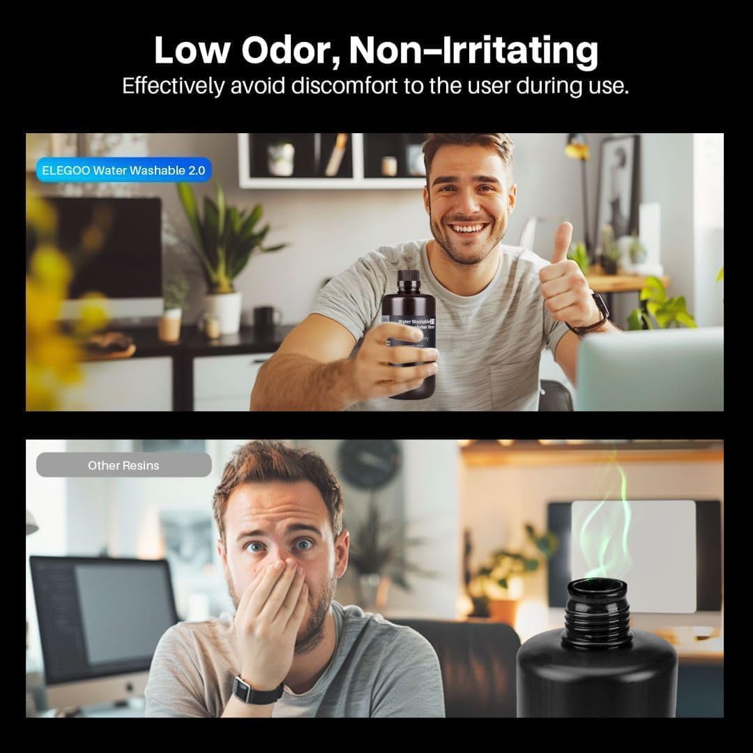 ELEGOO Water Washable 3D Printer Resin 2.0, Fast Curing Photopolymer Resin for Mars Saturn Jupiter MSLA DLP LCD 3D Printing, 385-405nm UV Curing 3D Printing Liquid, Ceramic Grey 1000g ELEGOO