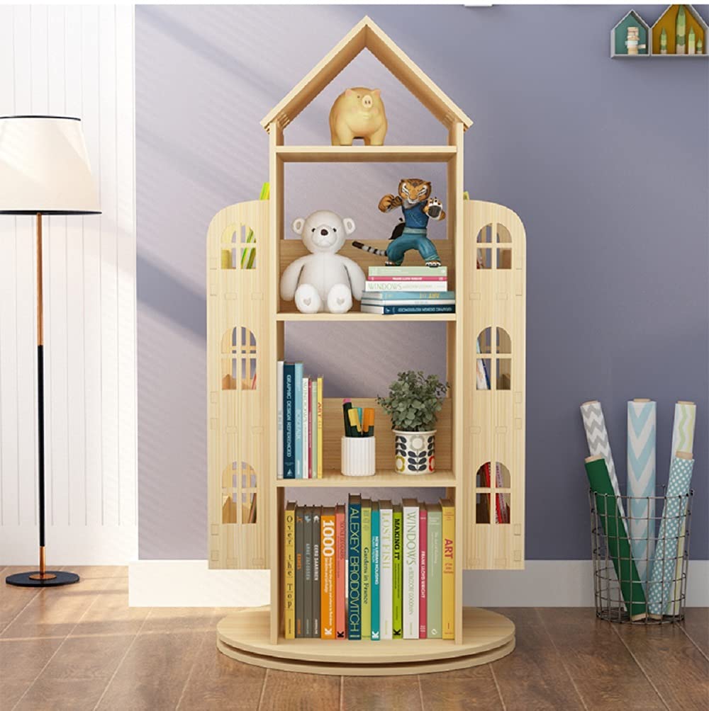 Heehee 360° Rotating Wooden Bookshelf for Kids - Eco-Friendly Floor Stand Book Rack Heehee