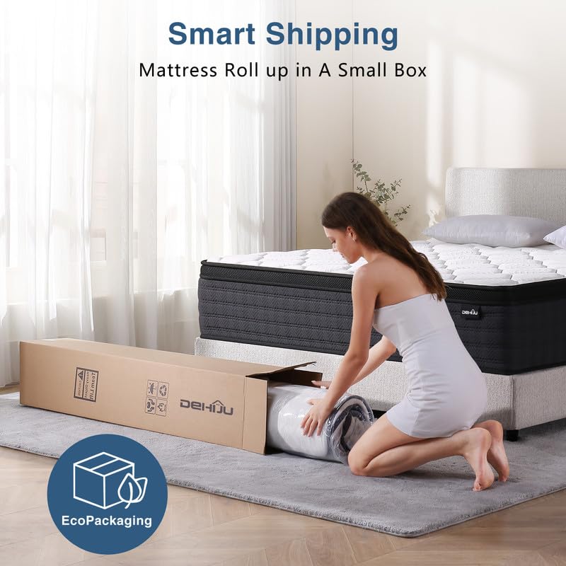 DEHIJU King Size Mattress, 12 Inch Hybrid Memory Foam King Mattress in a Box, Medium Firm, Pressure Relief, CertiPUR-US DEHIJU