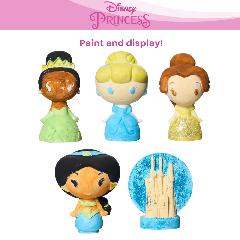 Innovative Designs Disney Princess DIY Paint Your Own Figurines Arts and Crafts Set for Girls, Paint, Paint Brush, and Glitter – Cinderella, Belle, Tiana, Jasmine, and Princess Castle Innovative Designs