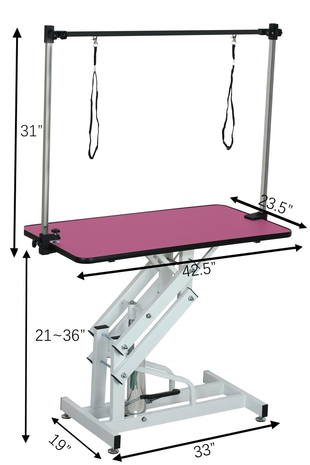 TURRIDU 42.5 Inch Adjustable Heavy Type Hydraulic Pet Dog Grooming Table, Upgraded Professional Drying Table for Dogs, Heavy Duty Frame Beauty Table with Adjustable Arm and Noose, Pink TURRIDU
