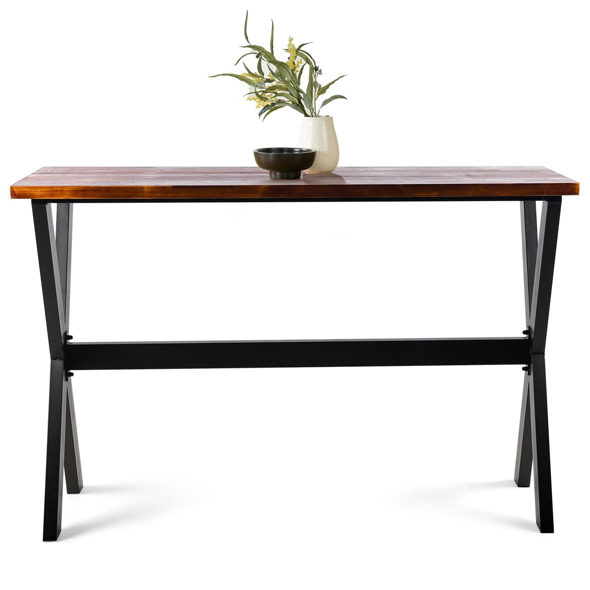 LOKKHAN 47.24" Rustic Brown Bar Table with Industrial Black Metal Frame - Perfect for Small Spaces LOKKHAN